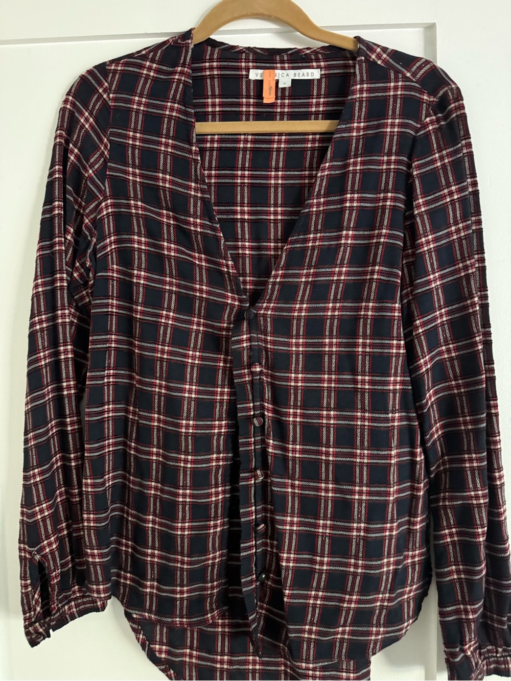 Veronica Beard Navy and Burgundy Plaid Button-Down Shirt